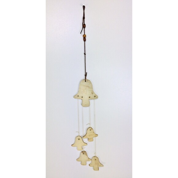 Vintage 60s 70s MCM Clay Pressed Floral Mushroom Hanging Wind Chimes - Picture 6 of 6